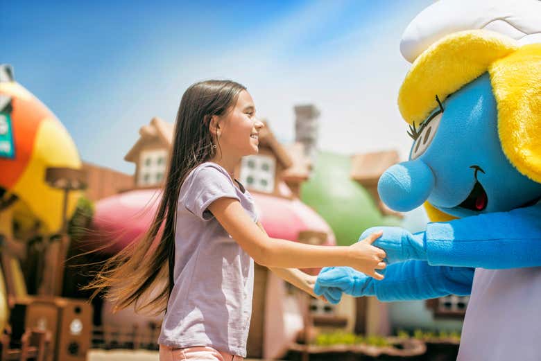 Rencontre avec Schtroumpfette au Motiongate Dubaï